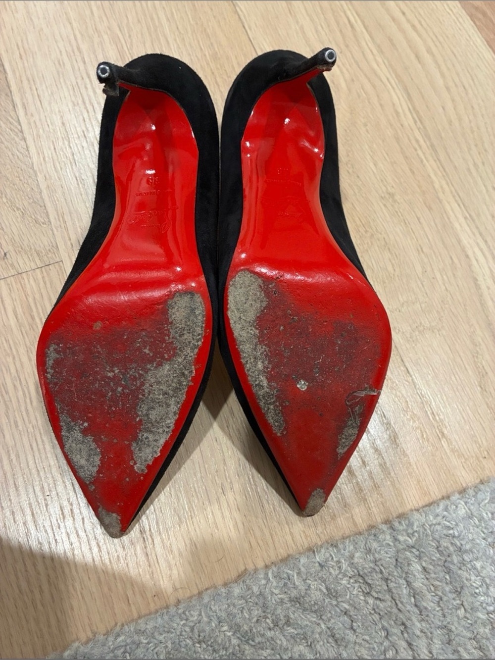 Christian Louboutin Black Suede Pointed-Toe Stilettos - Picture 7 of 7